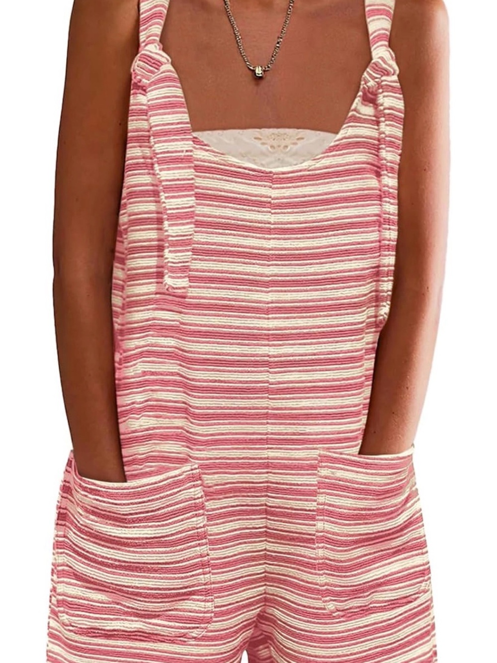 Unk Pink & White Striped Tie-Shoulder Romper Jumpsuit